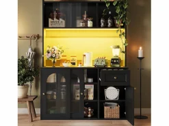 Merax Aparador alto de cocina - 120 x 35 x 167 cm - con estantes regulables + 3 puertas + 1 cajón + LED - MDF + PB - Negro Clearance