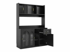 Merax Aparador alto de cocina - 120 x 35 x 167 cm - con estantes regulables + 3 puertas + 1 cajón + LED - MDF + PB - Negro Clearance
