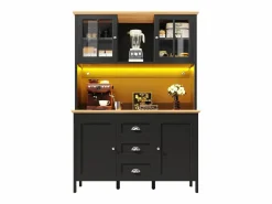 Merax Aparador De Cocina|Aparador alto de cocina - 120 x 40 x 179 cm - con LEDs + 4 puertas + 3 cajones + balda - MDF + metal -