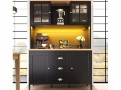 Merax Aparador De Cocina|Aparador alto de cocina - 120 x 40 x 179 cm - con LEDs + 4 puertas + 3 cajones + balda - MDF + metal -