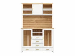 Merax Aparador alto de cocina - 120 x 40 x 188 cm - estilo rústico - con LED + 6 cajones + 3 puertas + estantes - MDF - Blanco Sale