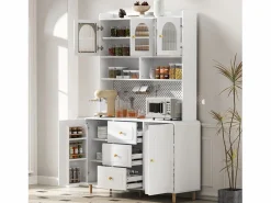 Merax Aparador De Cocina|Aparador alto de cocina - 140 x 40 x 190 cm - con 3 cajones + 5 puertas + estantes - MDF -