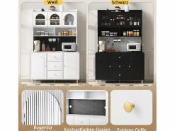 Merax Aparador De Cocina|Aparador alto de cocina - 140 x 40 x 190 cm - con 3 cajones + 5 puertas + estantes - MDF -