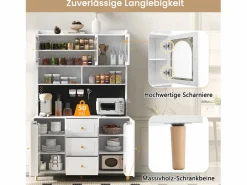 Merax Aparador De Cocina|Aparador alto de cocina - 140 x 40 x 190 cm - con 3 cajones + 5 puertas + estantes - MDF -