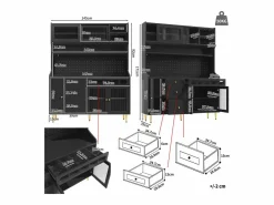 Merax Aparador alto de cocina - 145 x 39 x 171 cm - con LED + botellero + puertas de cristal + 3 cajones - cristal + MDF - Negro New