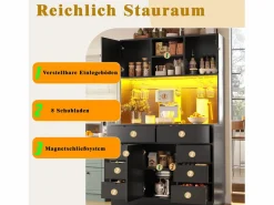 Aparador alto de cocina - 120 x 40 x 183,5 cm - con LED + USB + puertas magnéticas + 8 cajones - MDF -^Merax Discount