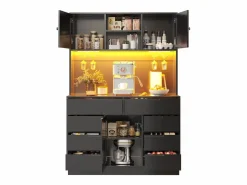 Aparador alto de cocina - 120 x 40 x 183,5 cm - con LED + USB + puertas magnéticas + 8 cajones - MDF -^Merax Discount
