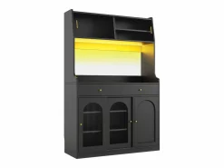 Aparador alto de cocina - 120 x 40 x 180 cm - con estantes regulables + 2 cajones + 3 puertas + LED - MDF + PB -^Merax Outlet