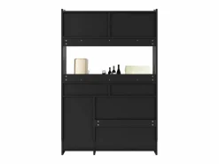 Aparador alto de cocina - 120 x 40 x 180 cm - con estantes regulables + 2 cajones + 3 puertas + LED - MDF + PB -^Merax Outlet