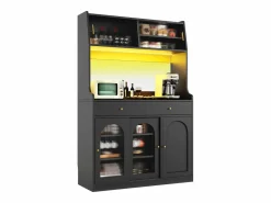 Aparador alto de cocina - 120 x 40 x 180 cm - con estantes regulables + 2 cajones + 3 puertas + LED - MDF + PB -^Merax Outlet