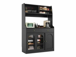 Aparador alto de cocina - 120 x 40 x 180 cm - con estantes regulables + 2 cajones + 3 puertas + LED - MDF + PB -^Merax Outlet