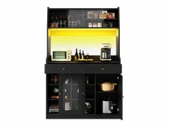 Aparador alto de cocina - 120 x 40 x 180 cm - con estantes regulables + 2 cajones + 3 puertas + LED - MDF + PB -^Merax Outlet