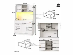 Merax Aparador De Cocina|Aparador alto de cocina - 120 x 40 x 183,5 cm - con LED + USB + puertas magnéticas + 8 cajones - MDF -
