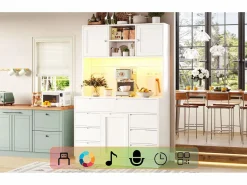 Merax Aparador De Cocina|Aparador alto de cocina - 120 x 40 x 183,5 cm - con LED + USB + puertas magnéticas + 8 cajones - MDF -