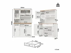 Merax Aparador alto de cocina - 104 x 40 x 180 cm - con LEDs + 4 puertas + 1 cajón + estante - MDF + metal - Blanco New