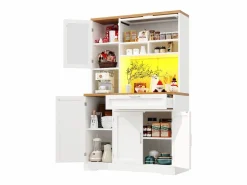 Merax Aparador alto de cocina - 104 x 40 x 180 cm - con LEDs + 4 puertas + 1 cajón + estante - MDF + metal - Blanco New