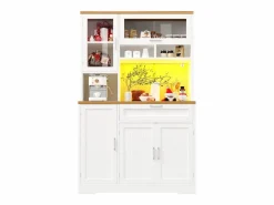 Merax Aparador alto de cocina - 104 x 40 x 180 cm - con LEDs + 4 puertas + 1 cajón + estante - MDF + metal - Blanco New