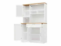 Merax Aparador alto de cocina - 104 x 40 x 180 cm - con LEDs + 4 puertas + 1 cajón + estante - MDF + metal - Blanco New
