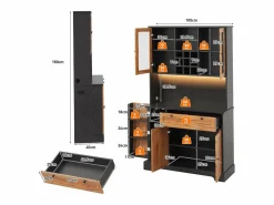 Merax Aparador De Cocina|Aparador alto de cocina - 105 x 40 x 180 cm - con cajón + 5 puertas + estantes + LED + enchufes - MDF - natural