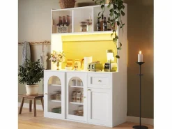 Merax Aparador De Cocina|Aparador alto de cocina - 120 x 35 x 167 cm - con estantes regulables + 3 puertas + 1 cajón + LED - MDF + PB -