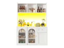 Merax Aparador De Cocina|Aparador alto de cocina - 120 x 35 x 167 cm - con estantes regulables + 3 puertas + 1 cajón + LED - MDF + PB -