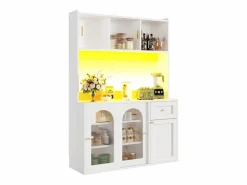 Merax Aparador De Cocina|Aparador alto de cocina - 120 x 35 x 167 cm - con estantes regulables + 3 puertas + 1 cajón + LED - MDF + PB -