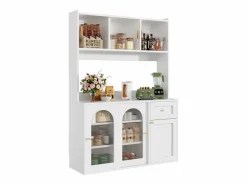 Merax Aparador De Cocina|Aparador alto de cocina - 120 x 35 x 167 cm - con estantes regulables + 3 puertas + 1 cajón + LED - MDF + PB -