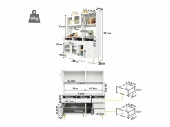 Merax Aparador De Cocina|Aparador alto de cocina - 145 x 39 x 171 cm - con 4 puertas de cristal + 5 cajones - MDF -