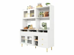 Merax Aparador De Cocina|Aparador alto de cocina - 145 x 39 x 171 cm - con 4 puertas de cristal + 5 cajones - MDF -