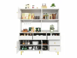 Merax Aparador De Cocina|Aparador alto de cocina - 145 x 39 x 171 cm - con 4 puertas de cristal + 5 cajones - MDF -