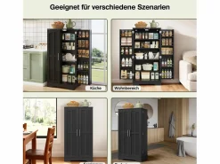 Merax Aparador De Cocina|Aparador alto de cocina - 60 x 40 x 120 cm - con LED + 2 puertas con estantes regulables y baldas en la puerta - MDF -