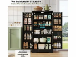 Merax Aparador De Cocina|Aparador alto de cocina - 60 x 40 x 120 cm - con LED + 2 puertas con estantes regulables y baldas en la puerta - MDF -