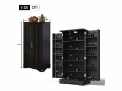 Merax Aparador De Cocina|Aparador alto de cocina - 60 x 40 x 120 cm - con LED + 2 puertas con estantes regulables y baldas en la puerta - MDF -