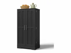 Merax Aparador De Cocina|Aparador alto de cocina - 60 x 40 x 120 cm - con LED + 2 puertas con estantes regulables y baldas en la puerta - MDF -