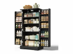 Merax Aparador De Cocina|Aparador alto de cocina - 60 x 40 x 120 cm - con LED + 2 puertas con estantes regulables y baldas en la puerta - MDF -