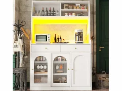 Merax Aparador De Cocina|Aparador alto de cocina - 120 x 40 x 180 cm - con estantes regulables + 2 cajones + 3 puertas + LED - MDF + PB -