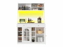 Merax Aparador De Cocina|Aparador alto de cocina - 120 x 40 x 180 cm - con estantes regulables + 2 cajones + 3 puertas + LED - MDF + PB -