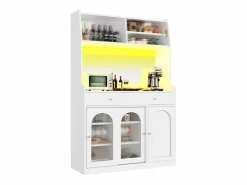Merax Aparador De Cocina|Aparador alto de cocina - 120 x 40 x 180 cm - con estantes regulables + 2 cajones + 3 puertas + LED - MDF + PB -