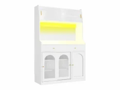 Merax Aparador De Cocina|Aparador alto de cocina - 120 x 40 x 180 cm - con estantes regulables + 2 cajones + 3 puertas + LED - MDF + PB -