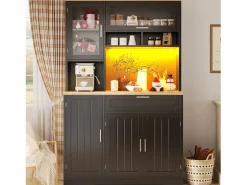 Aparador alto de cocina - 104 x 40 x 180 cm - con LEDs + 4 puertas + 1 cajón + estante - MDF + metal -^Merax Outlet
