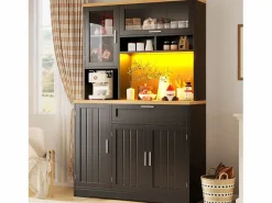 Aparador alto de cocina - 104 x 40 x 180 cm - con LEDs + 4 puertas + 1 cajón + estante - MDF + metal -^Merax Outlet