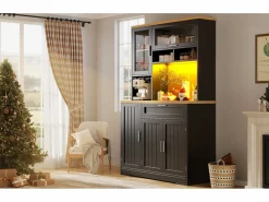 Aparador alto de cocina - 104 x 40 x 180 cm - con LEDs + 4 puertas + 1 cajón + estante - MDF + metal -^Merax Outlet