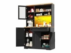 Aparador alto de cocina - 104 x 40 x 180 cm - con LEDs + 4 puertas + 1 cajón + estante - MDF + metal -^Merax Outlet