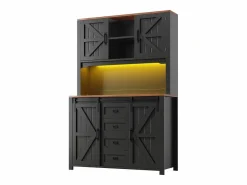 Merax Aparador alto de cocina - 115 x 40 x 174,7 cm - con puertas correderas + cajones + LED - MDF + metal - Negro Online