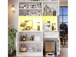 Aparador alto de cocina - 130 x 45 x 180 cm - con puertas de cristal + LEDs + cajón + estante - MDF -^Merax Hot