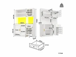 Aparador alto de cocina - 130 x 45 x 180 cm - con puertas de cristal + LEDs + cajón + estante - MDF -^Merax Hot