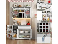 Aparador alto de cocina - 105 x 40 x 180 cm - con cajón + 5 puertas + estantes + LED + enchufes - MDF -^Merax Best