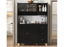 Aparador alto de cocina con enchufes y tablero perforado - 120 x 40 x 184 cm - con puertas + 3 cajones + balda - MDF -^Merax Clearance