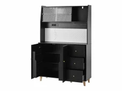 Aparador alto de cocina con enchufes y tablero perforado - 120 x 40 x 184 cm - con puertas + 3 cajones + balda - MDF -^Merax Clearance