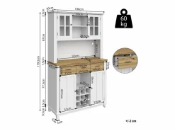 Merax Aparador De Cocina|Aparador alto de cocina con 4 puertas + 3 cajones + estante + luces LED - 106 x 40 x 179,5 cm - MDF - + natural